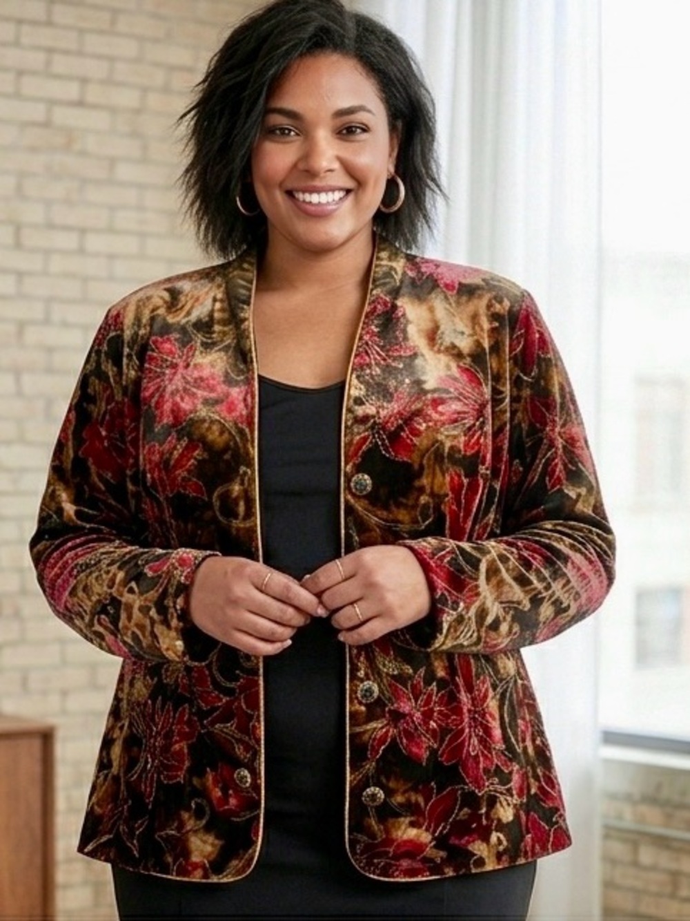Dressbarn Woman Collection Floral Velvet Jacket Blazer Size 16W
